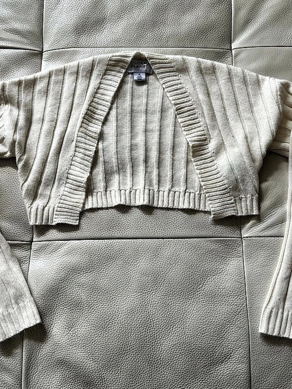 Girls Colorful Planet Ribbed Cropped Cardigan Cream Size M/10